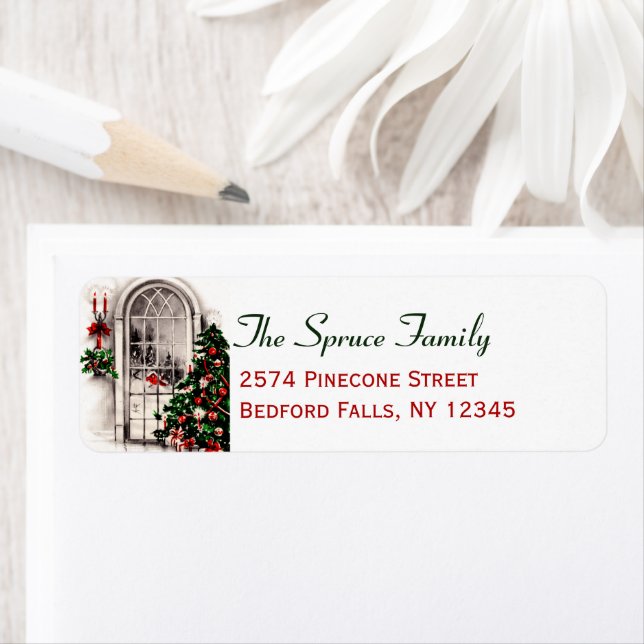 Christmas Window White Return Address Labels (Insitu)