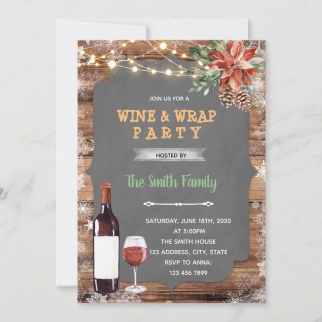 Christmas wine and wrap theme party invitation (Front)