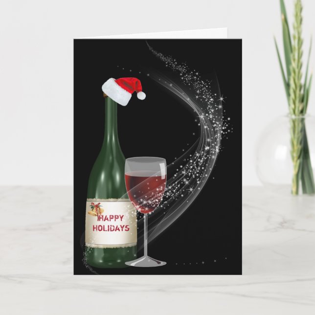 Christmas wine bottle and glass card (Front)