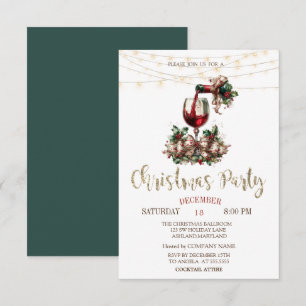 Christmas Wine Bottle Glass Company Party   Invitation
