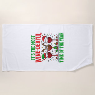 Christmas Wine-Derful Red Wine Design Beach Towel