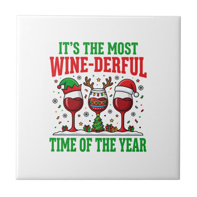 Christmas Wine-Derful Red Wine Design Ceramic Tile (Front)