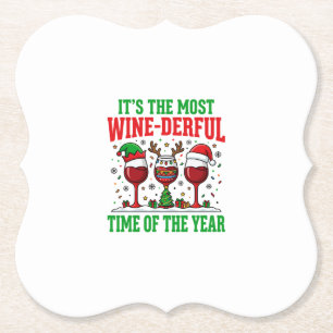 Christmas Wine-Derful Red Wine Design Paper Coaster