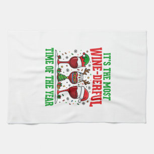 Christmas Wine-Derful Red Wine Design Tea Towel