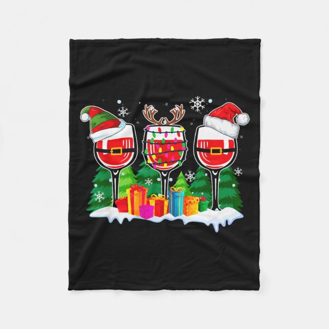Christmas Wine - Funny Reindeer Santa Xmas Alcohol Fleece Blanket (Front)