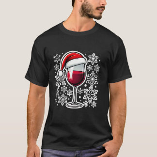 Christmas Wine Glass Santa Hat Snowflake Funny Win T-Shirt