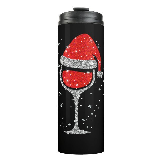 Christmas Wine Glass Snowflakes Santa Hat Red Wine Thermal Tumbler (Front)