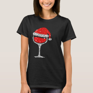 Christmas Wine Glass With Santa Hat Red Wine T-Shirt