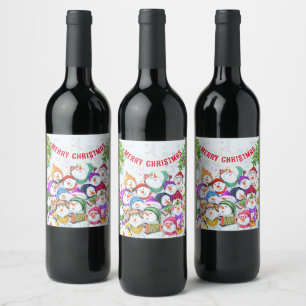 Christmas Wine Label Happy Snowman Party Funny