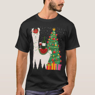 Christmas Wine Llama Christmas Women Men family T-Shirt