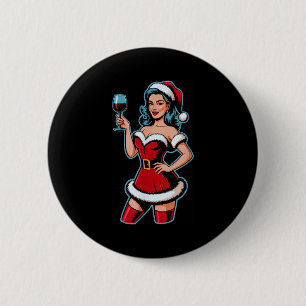 Christmas Wine Santa Girl Holiday Party Funny Vint 6 Cm Round Badge