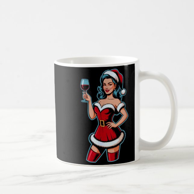 Christmas Wine Santa Girl Holiday Party Funny Vint Coffee Mug (Right)