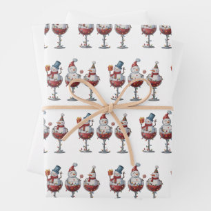 Christmas Wine Snowmen Holiday Spirits Xmas Wrapping Paper Sheet