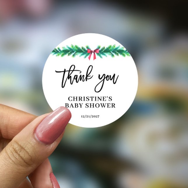 Christmas Winter Baby Shower  Classic Round Sticker (Creator Uploaded)