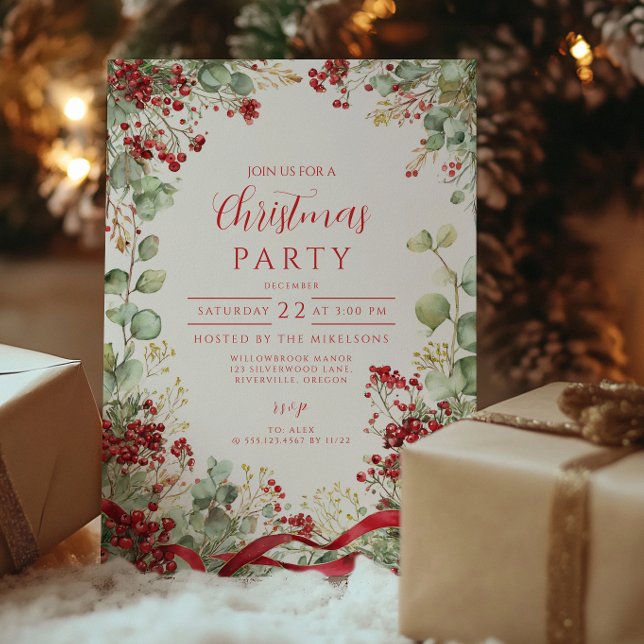 Christmas Winter Berry Wreath Invitation (Creator Uploaded)