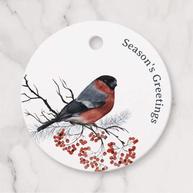 Christmas Winter Bird Round Gift Tags (Front)