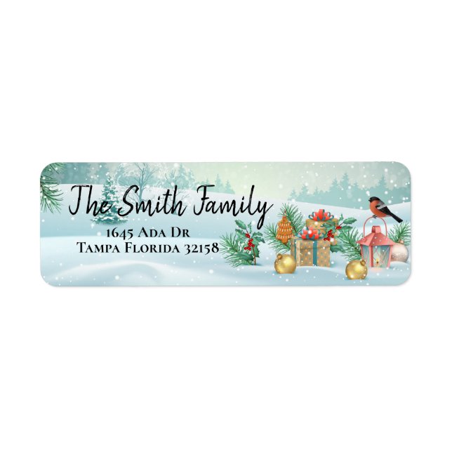 Christmas Winter Bird Scene Return Address Label (Front)