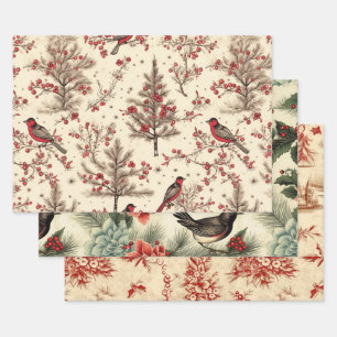 Christmas Winter Birds Rustic Decoupage Vintage Wrapping Paper Sheet