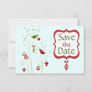 Christmas Winter Birds Wedding Save the Date Invitation
