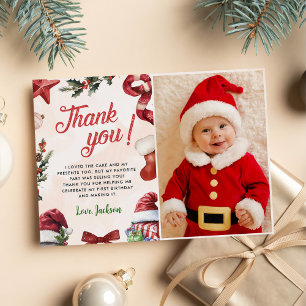 Christmas Winter Birthday Party Photo Thank You Card