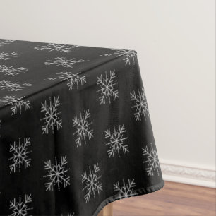 Christmas Winter Black Snowflakes Snow Festive Tablecloth