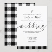 Christmas Winter Black White Buffalo Plaid Wedding