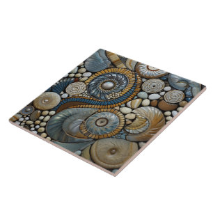 Christmas Winter Blue Beige Circle Pattern Ceramic Tile