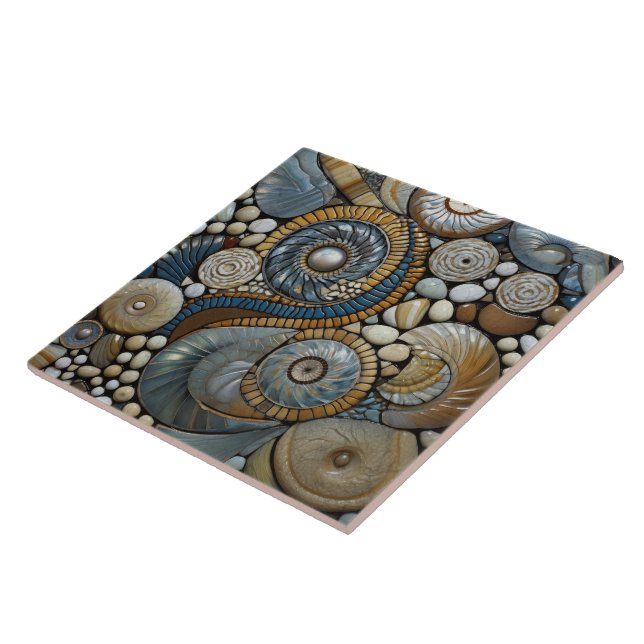 Christmas Winter Blue Beige Circle Pattern Ceramic Tile (Side)