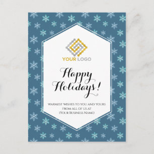 Christmas Winter Blue Snowflakes Logo Business Postcard