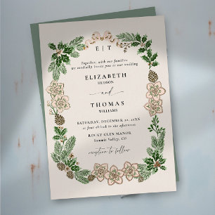 Christmas Winter Botanical Sage Green Gold Wedding