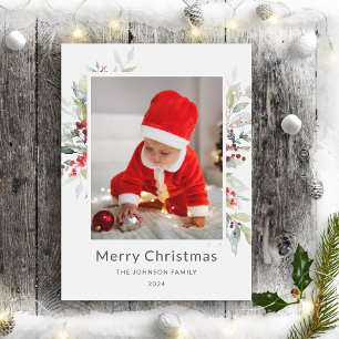 Christmas Winter Bouquet of Red Berries Photo  Holiday Card