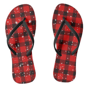 Christmas Winter Buffalo Plaid Snowflakes Thongs