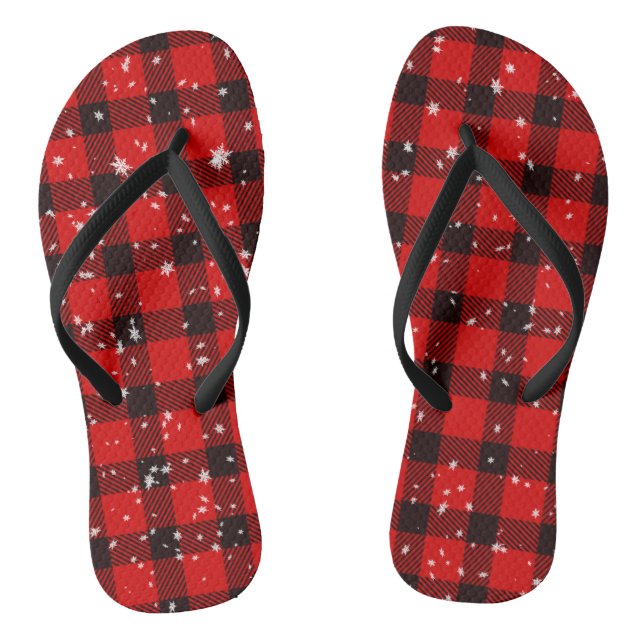 Christmas Winter Buffalo Plaid Snowflakes Thongs (Footbed)