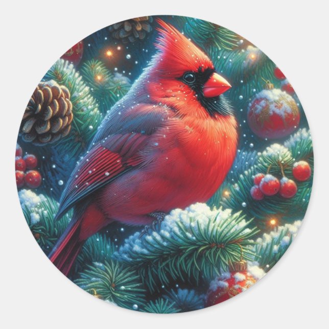 Christmas/winter Cardinal  Classic Round Sticker (Front)