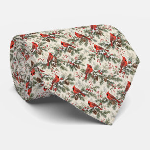 Christmas Winter Cardinal Evergreen Botanical Tie