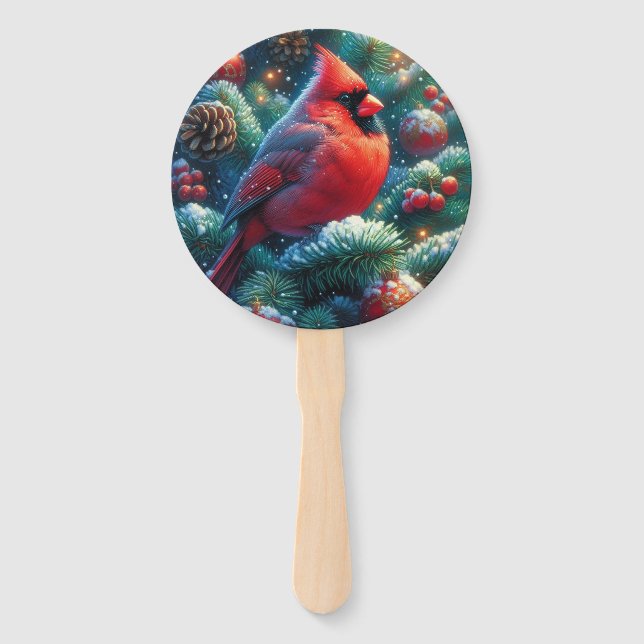 Christmas/winter Cardinal  Hand Fan (Front)