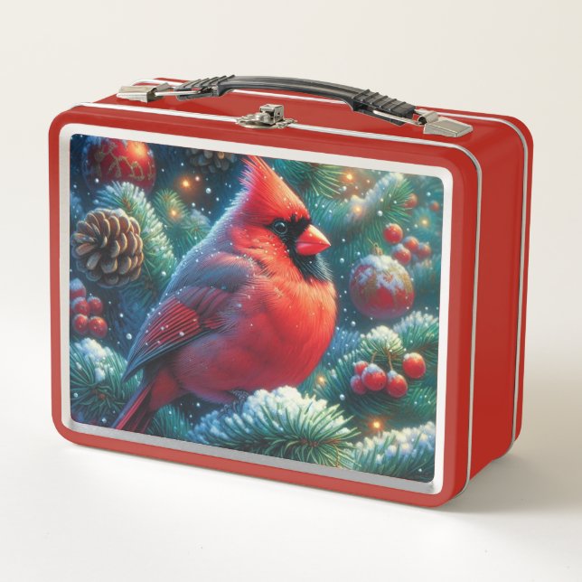 Christmas/winter Cardinal  Metal Lunch Box (Front)