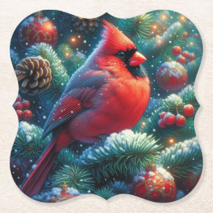 Christmas/winter Cardinal Paper Coaster