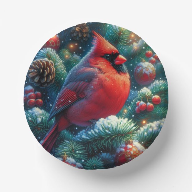 Christmas/winter Cardinal  Paper Plate (Front)