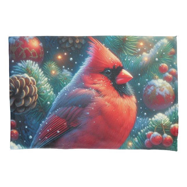 Christmas/winter Cardinal  Pillowcase (Front)