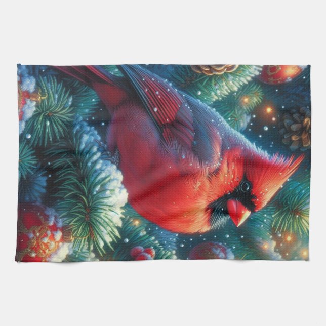 Christmas/winter Cardinal  Tea Towel (Horizontal)