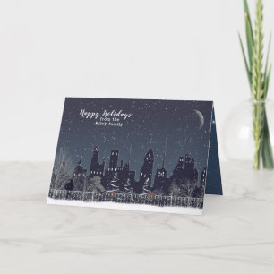 Christmas winter city silhouette card