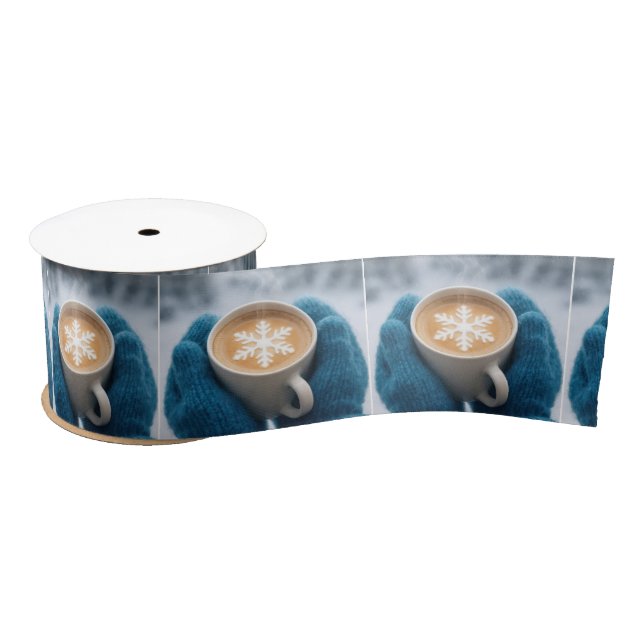 Christmas Winter Coffee With Mittens and Snowflake Satin Ribbon (Spool)