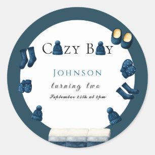 christmas winter cosy boy turning two classic round sticker