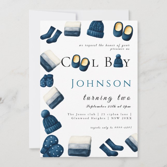  christmas winter cosy boy turning two invitation (Front)