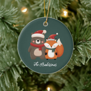 Christmas/Winter Cute Bear & Fox Ceramic Ornament