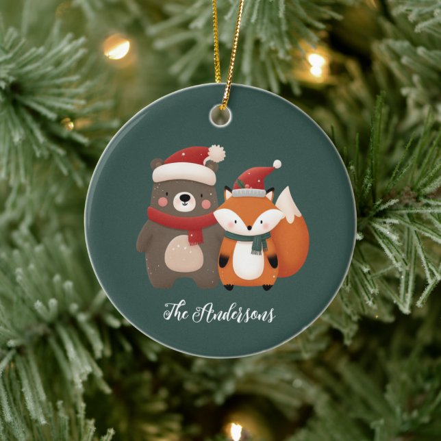 Christmas/Winter Cute Bear & Fox Ceramic Ornament (Tree)