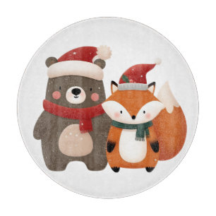 Christmas/Winter Cute Bear & Fox Cutting Board