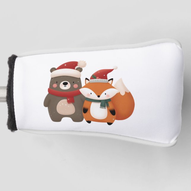 Christmas/Winter Cute Bear & Fox Golf Head Cover (Front)