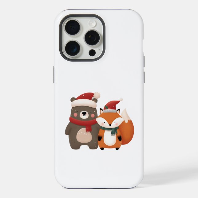 Christmas/Winter Cute Bear & Fox iPhone Case (Back)